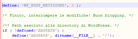 come modificare il limite delle revisioni wordpress